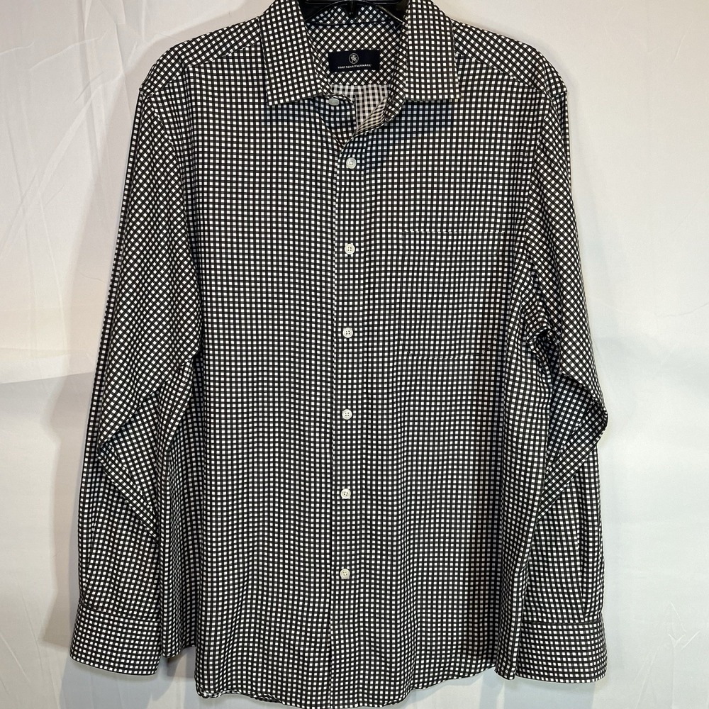Hart Schaffner Marx Shirt men's large Dark gray button up Checkerd‎ Long Sleeve